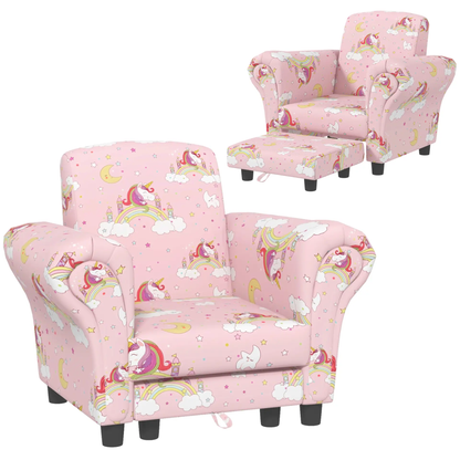 AIYAPLAY 2 Piece Kids Sofa Set with Unicorn Design, Wooden Frame, for 1.5-3 Years Old, Pink by All Mart Bristol Ltd