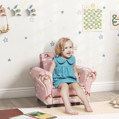 AIYAPLAY 2 Piece Kids Sofa Set with Unicorn Design, Wooden Frame, for 1.5-3 Years Old, Pink by All Mart Bristol Ltd