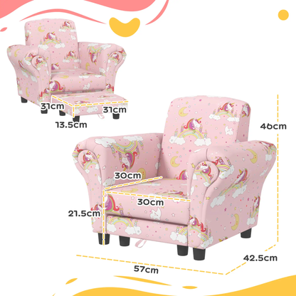AIYAPLAY 2 Piece Kids Sofa Set with Unicorn Design, Wooden Frame, for 1.5-3 Years Old, Pink by All Mart Bristol Ltd