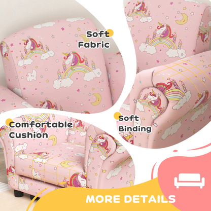AIYAPLAY 2 Piece Kids Sofa Set with Unicorn Design, Wooden Frame, for 1.5-3 Years Old, Pink by All Mart Bristol Ltd