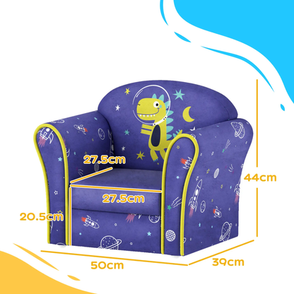 AIYAPLAY Kids Armchair with Planet Dinosaurs Design, Wooden Frame, for Bedroom, Playroom, Kids Room - Blue by All Mart Bristol Ltd