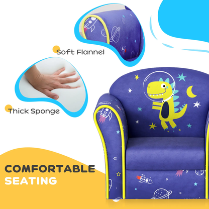 AIYAPLAY Kids Armchair with Planet Dinosaurs Design, Wooden Frame, for Bedroom, Playroom, Kids Room - Blue by All Mart Bristol Ltd