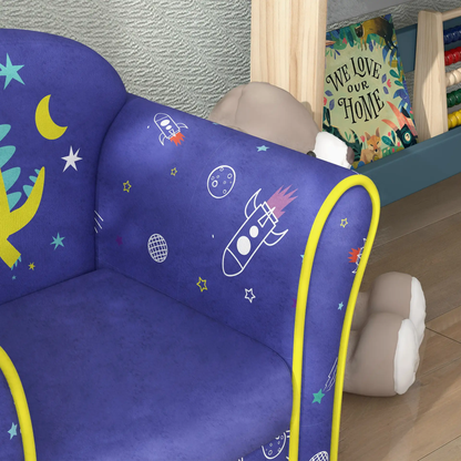 AIYAPLAY Kids Armchair with Planet Dinosaurs Design, Wooden Frame, for Bedroom, Playroom, Kids Room - Blue by All Mart Bristol Ltd