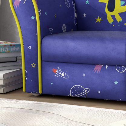 AIYAPLAY Kids Armchair with Planet Dinosaurs Design, Wooden Frame, for Bedroom, Playroom, Kids Room - Blue by All Mart Bristol Ltd