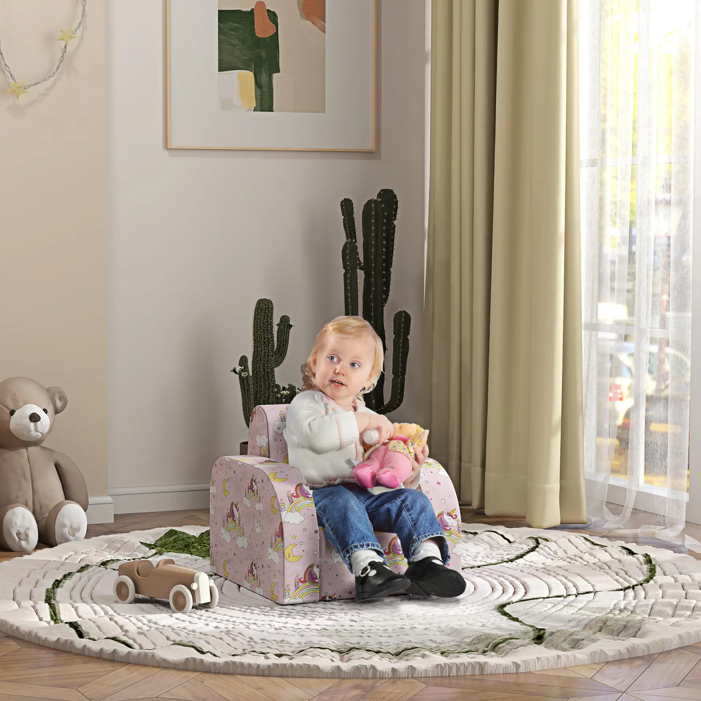 AIYAPLAY Foldable Toddler Chair Soft Snuggle Sponge Filled for Bedroom Playroom, Aged 18 Months to 3 Years - Pink by All Mart Bristol Ltd