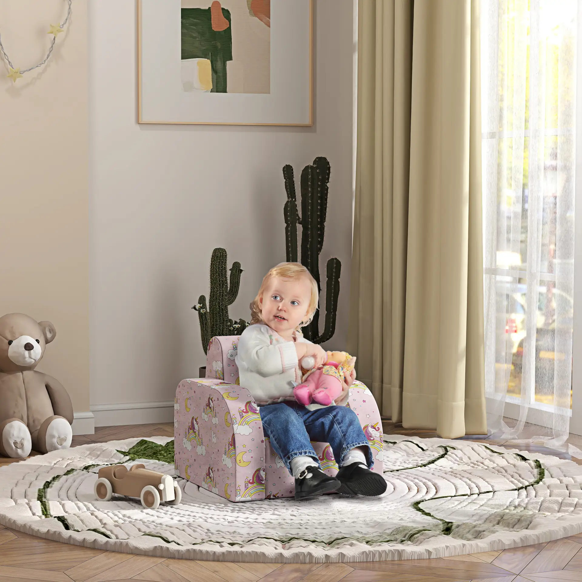 AIYAPLAY Foldable Toddler Chair Soft Snuggle Sponge Filled for Bedroom Playroom, Aged 18 Months to 3 Years - Pink by All Mart Bristol Ltd