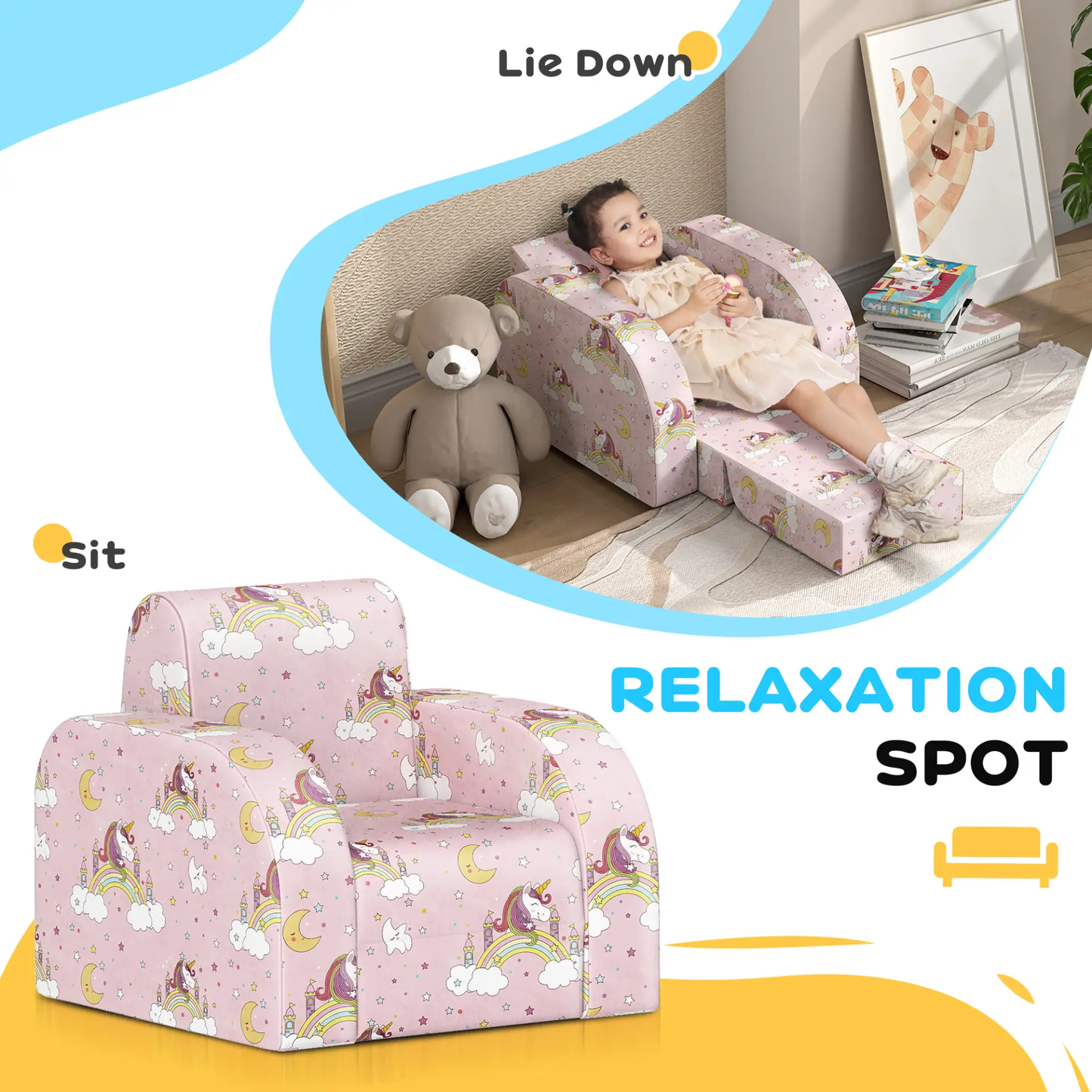 AIYAPLAY Foldable Toddler Chair Soft Snuggle Sponge Filled for Bedroom Playroom, Aged 18 Months to 3 Years - Pink by All Mart Bristol Ltd