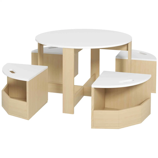 AIYAPLAY Five-Piece Kids Table and Chairs Set with Storage, for Ages 3-8 Years, White by All Mart Bristol Ltd