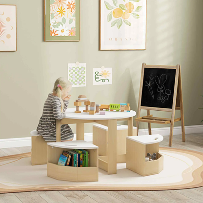 AIYAPLAY Five-Piece Kids Table and Chairs Set with Storage, for Ages 3-8 Years, White by All Mart Bristol Ltd