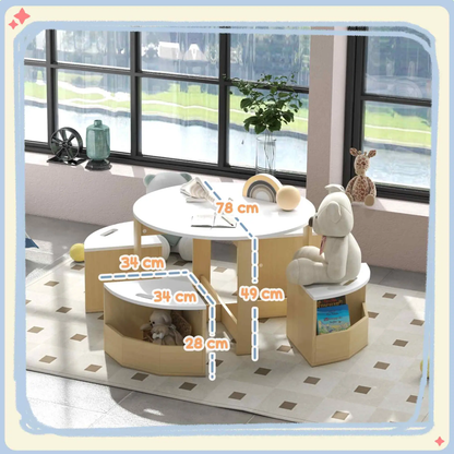 AIYAPLAY Five-Piece Kids Table and Chairs Set with Storage, for Ages 3-8 Years, White by All Mart Bristol Ltd