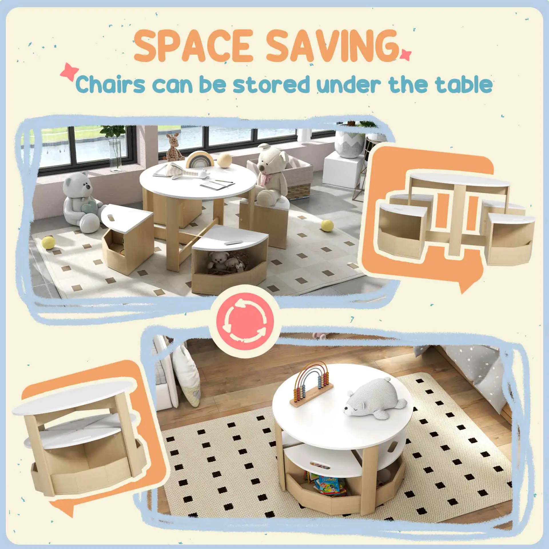 AIYAPLAY Five-Piece Kids Table and Chairs Set with Storage, for Ages 3-8 Years, White by All Mart Bristol Ltd