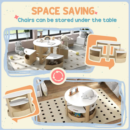 AIYAPLAY Five-Piece Kids Table and Chairs Set with Storage, for Ages 3-8 Years, White by All Mart Bristol Ltd