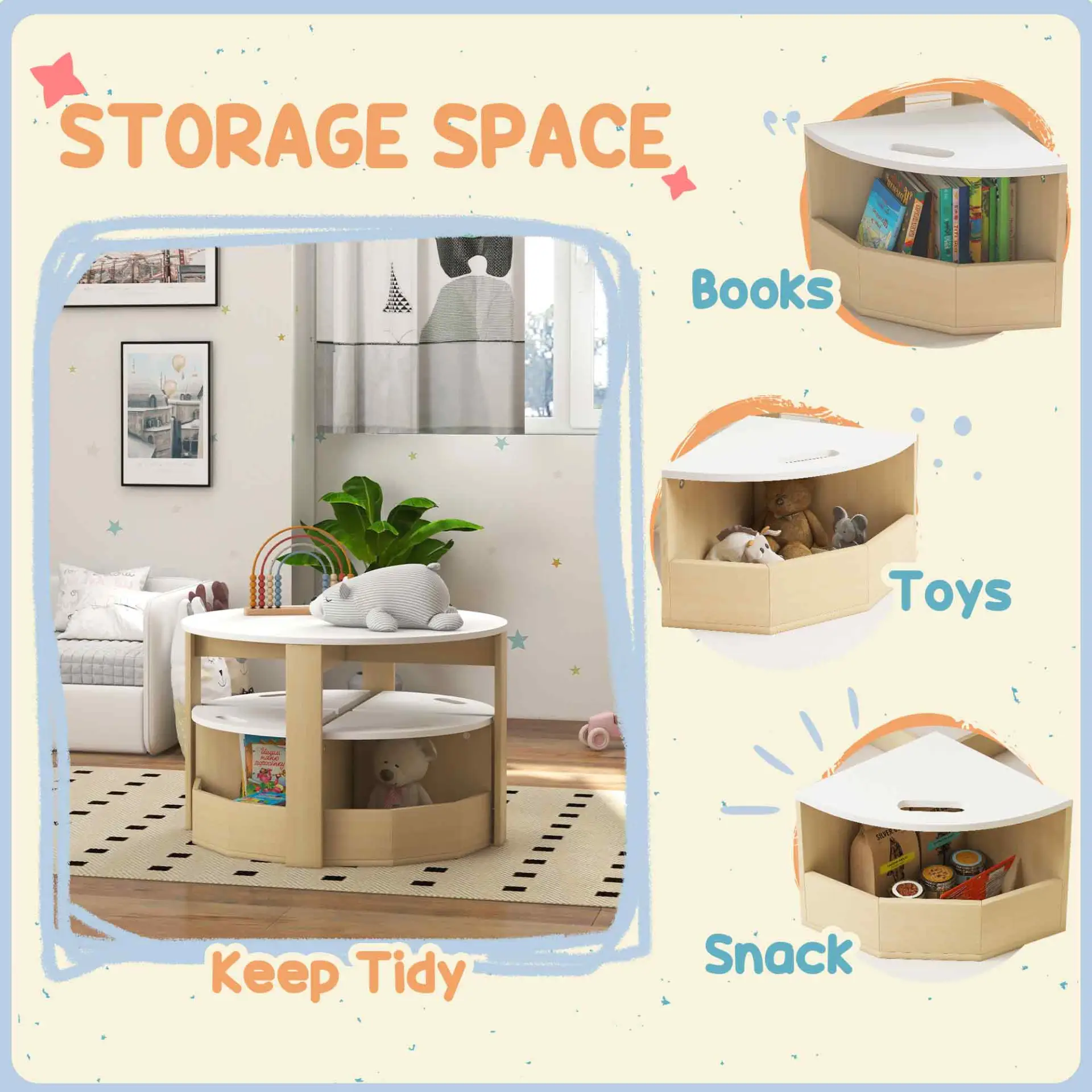 AIYAPLAY Five-Piece Kids Table and Chairs Set with Storage, for Ages 3-8 Years, White by All Mart Bristol Ltd