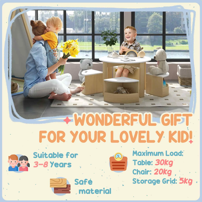 AIYAPLAY Five-Piece Kids Table and Chairs Set with Storage, for Ages 3-8 Years, White by All Mart Bristol Ltd