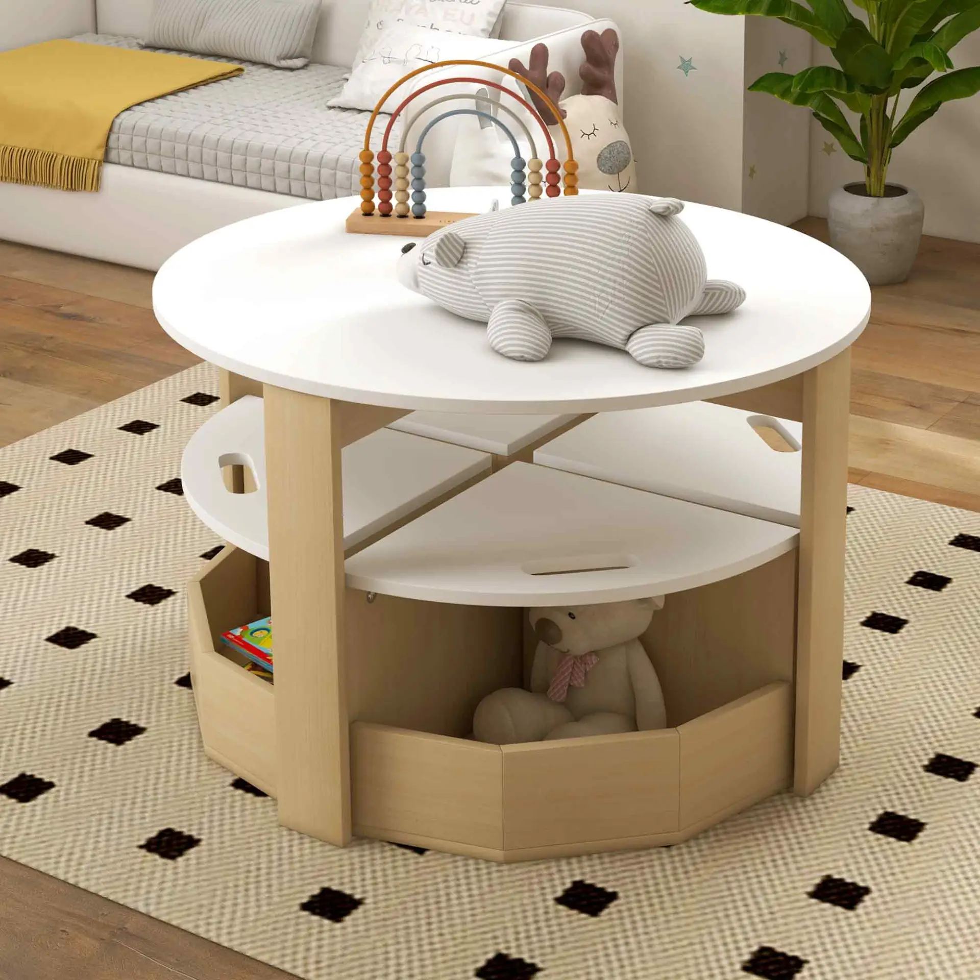 AIYAPLAY Five-Piece Kids Table and Chairs Set with Storage, for Ages 3-8 Years, White by All Mart Bristol Ltd