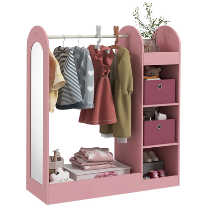 AIYAPLAY Kids Clothes Rail with Storage Shelf, Boxes, Mirror for Bedroom, Nursery, Pink by All Mart Bristol Ltd