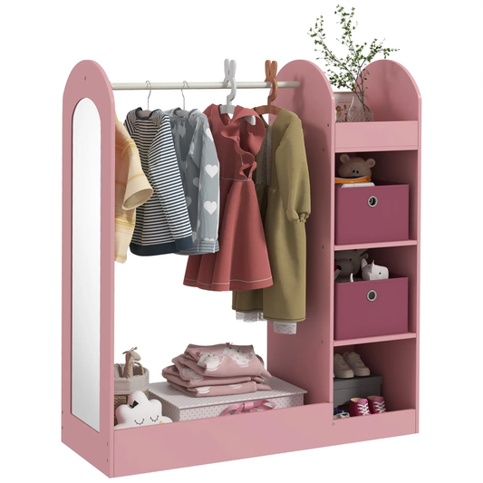 AIYAPLAY Kids Clothes Rail with Storage Shelf, Boxes, Mirror for Bedroom, Nursery, Pink by All Mart Bristol Ltd