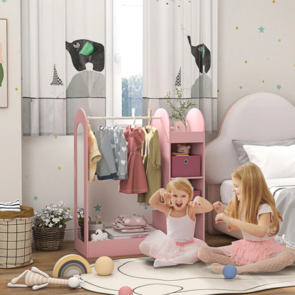 AIYAPLAY Kids Clothes Rail with Storage Shelf, Boxes, Mirror for Bedroom, Nursery, Pink by All Mart Bristol Ltd