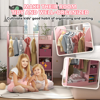 AIYAPLAY Kids Clothes Rail with Storage Shelf, Boxes, Mirror for Bedroom, Nursery, Pink by All Mart Bristol Ltd