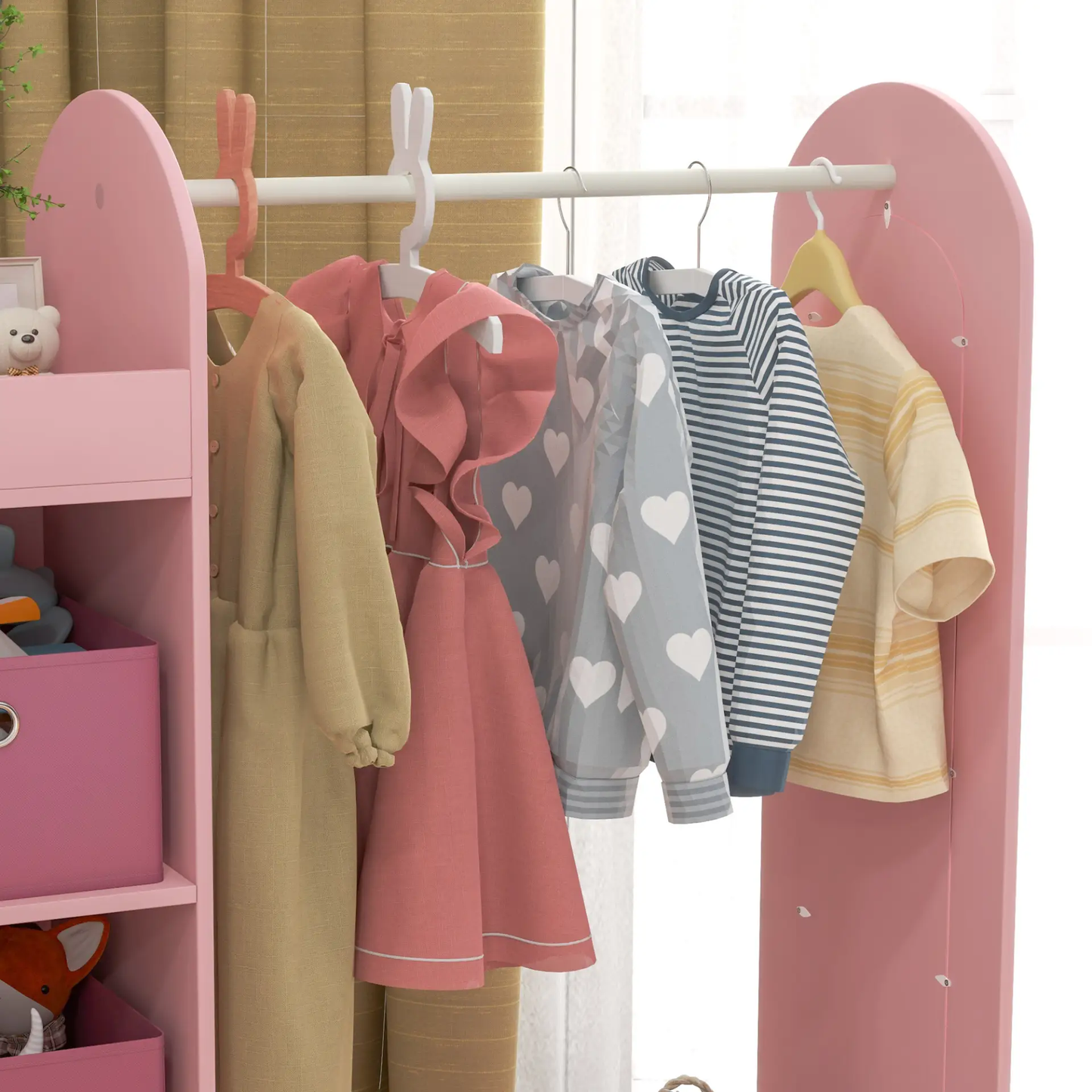AIYAPLAY Kids Clothes Rail with Storage Shelf, Boxes, Mirror for Bedroom, Nursery, Pink by All Mart Bristol Ltd
