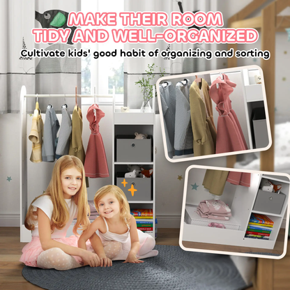 AIYAPLAY Kids Clothes Rail with Storage Shelf, Boxes, Mirror for Bedroom, Nursery, White by All Mart Bristol Ltd