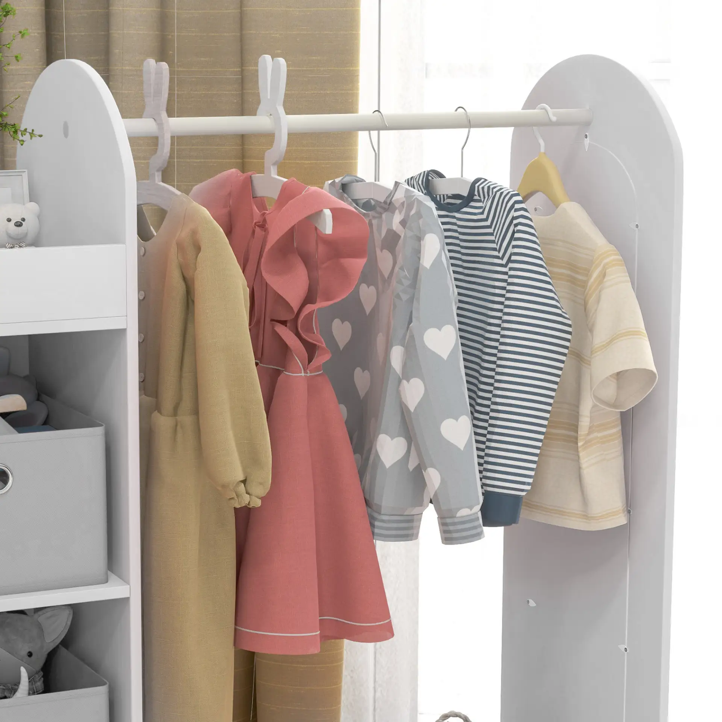 AIYAPLAY Kids Clothes Rail with Storage Shelf, Boxes, Mirror for Bedroom, Nursery, White by All Mart Bristol Ltd