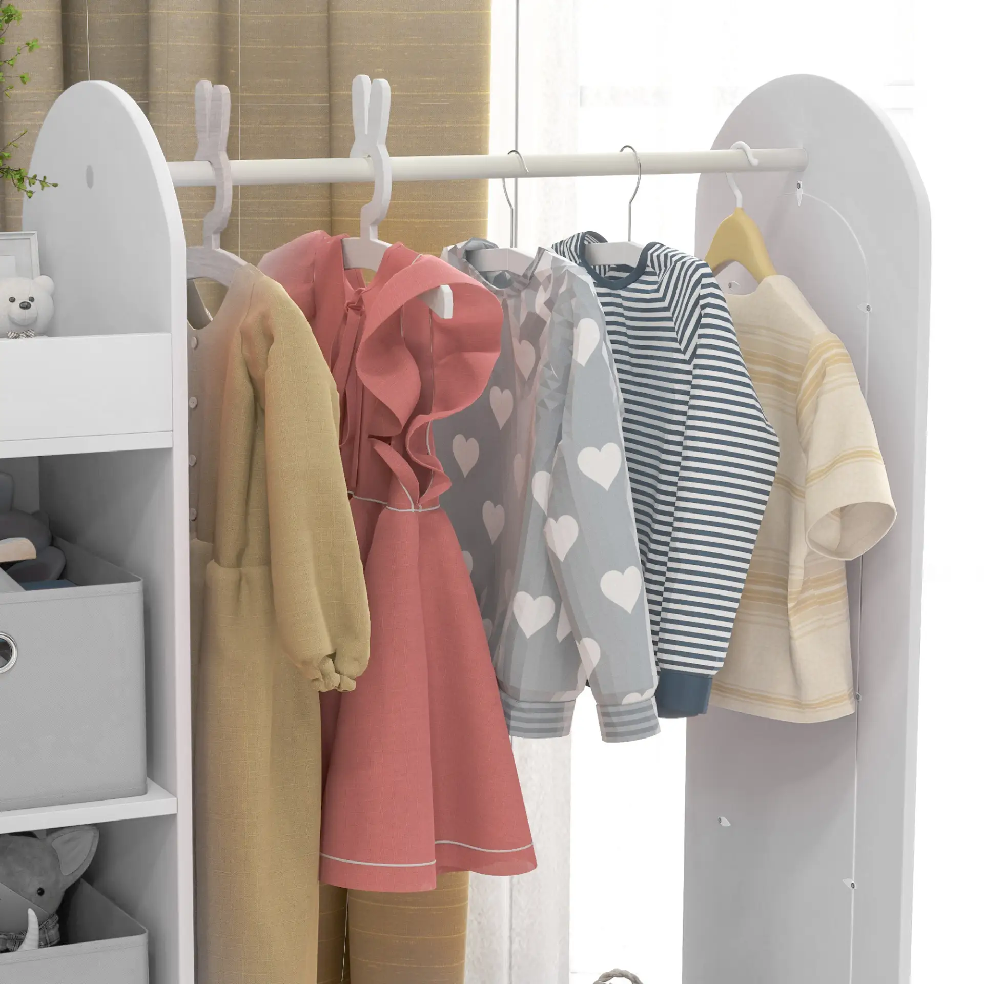 AIYAPLAY Kids Clothes Rail with Storage Shelf, Boxes, Mirror for Bedroom, Nursery, White by All Mart Bristol Ltd
