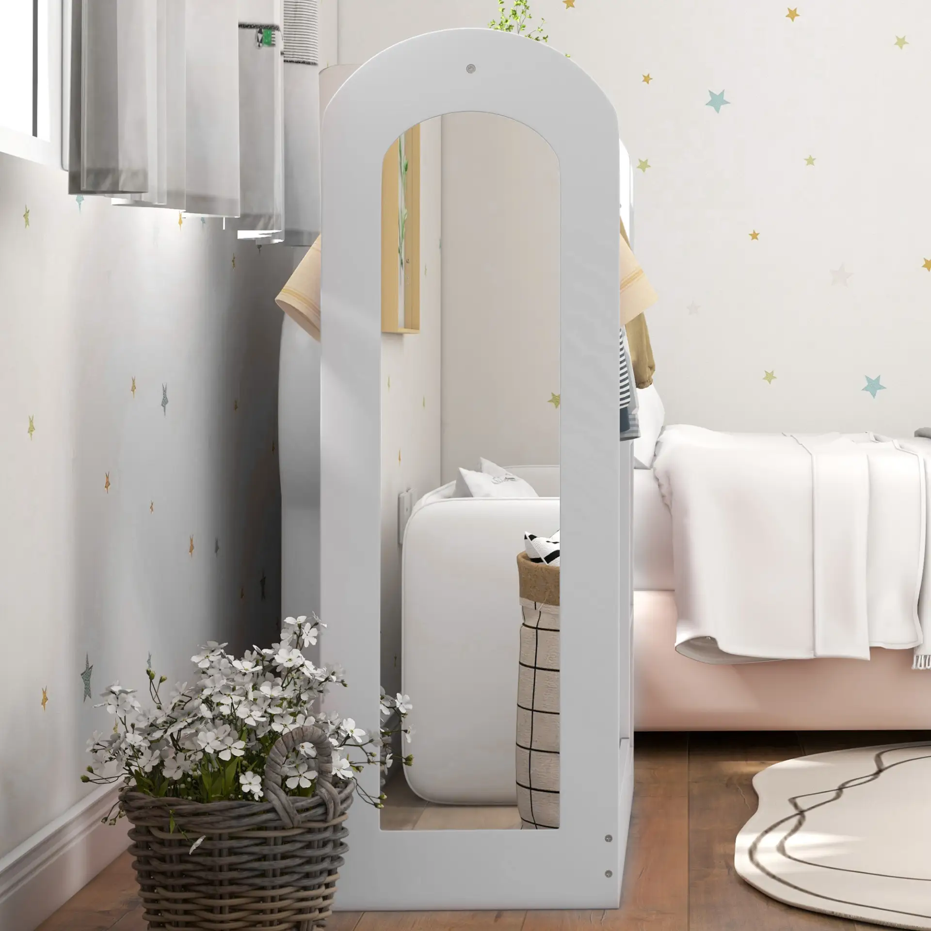 AIYAPLAY Kids Clothes Rail with Storage Shelf, Boxes, Mirror for Bedroom, Nursery, White by All Mart Bristol Ltd