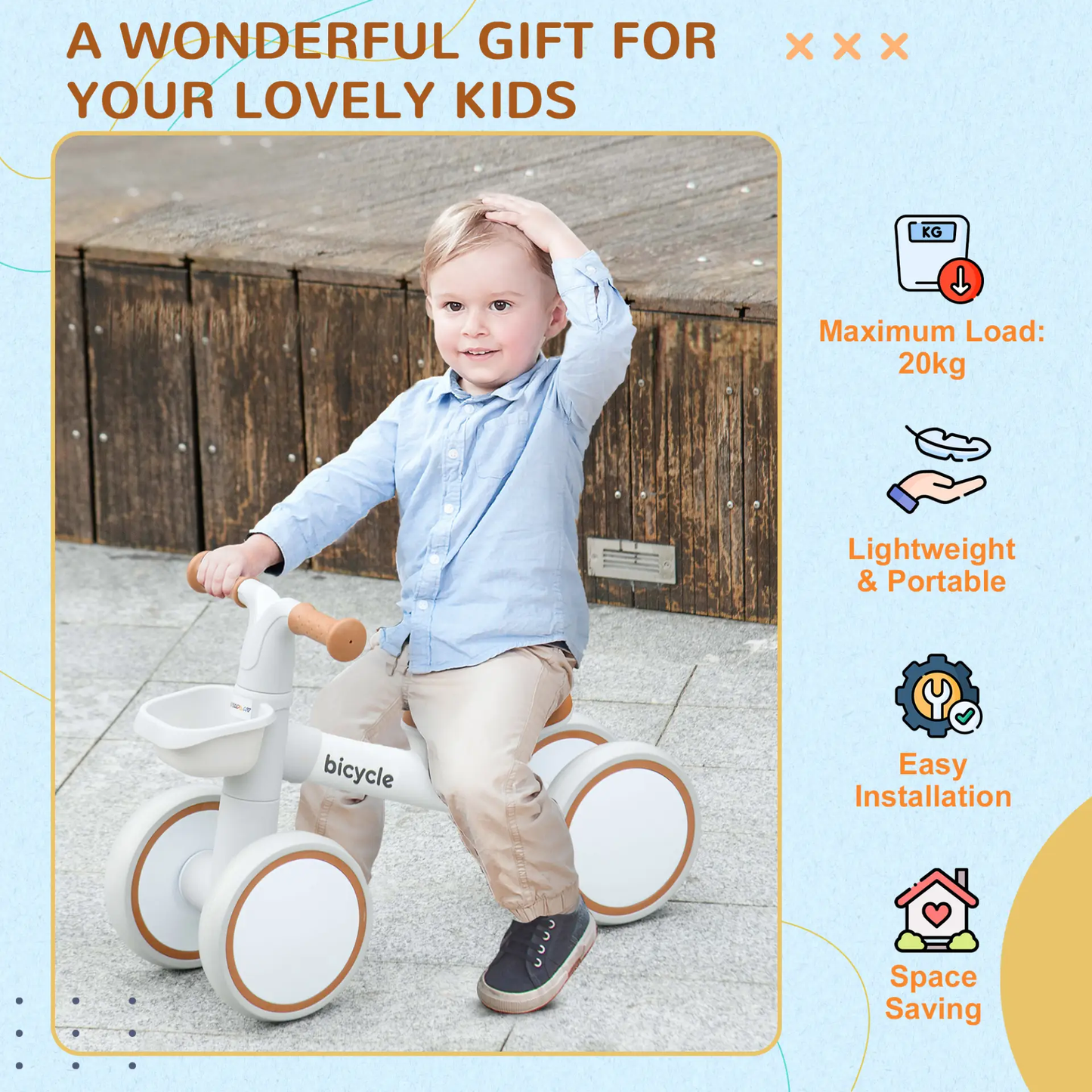 AIYAPLAY Kids Balance Bike for 1-3 Years Old with Adjustable Seat, Silent Wheels, White by All Mart Bristol Ltd