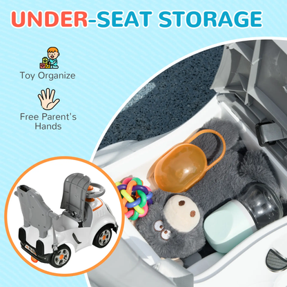 AIYAPLAY 3 in 1 Ride on Push Car, Cartoon Robot Theme Foot to Floor Slider w/ Handle Light Music Horn, Storage - White by All Mart Bristol Ltd