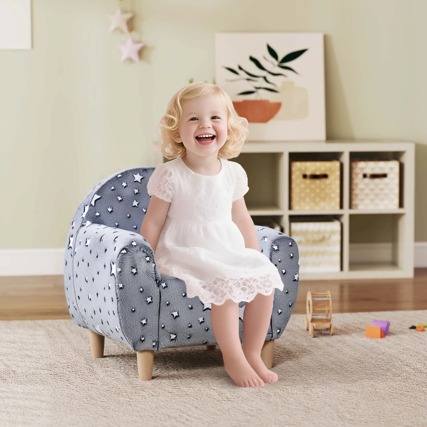 AIYAPLAY Kids Armchair, Glow in the Dark Chair with Star Design for Bedroom, Playroom, Kids Room, Grey by All Mart Bristol Ltd