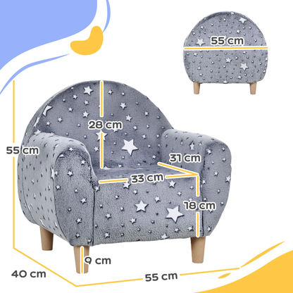 AIYAPLAY Kids Armchair, Glow in the Dark Chair with Star Design for Bedroom, Playroom, Kids Room, Grey by All Mart Bristol Ltd