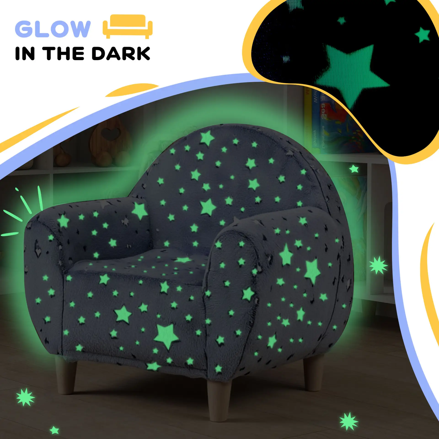 AIYAPLAY Kids Armchair, Glow in the Dark Chair with Star Design for Bedroom, Playroom, Kids Room, Grey by All Mart Bristol Ltd