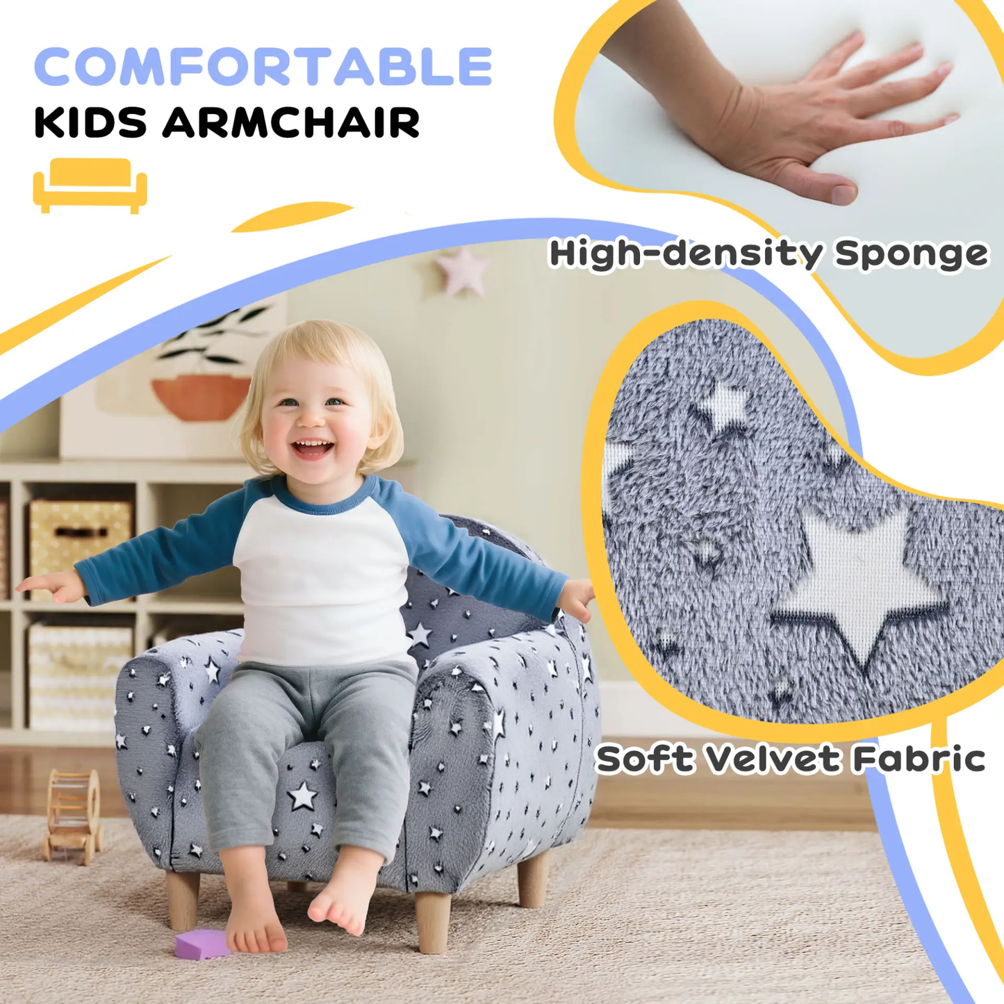 AIYAPLAY Kids Armchair, Glow in the Dark Chair with Star Design for Bedroom, Playroom, Kids Room, Grey by All Mart Bristol Ltd