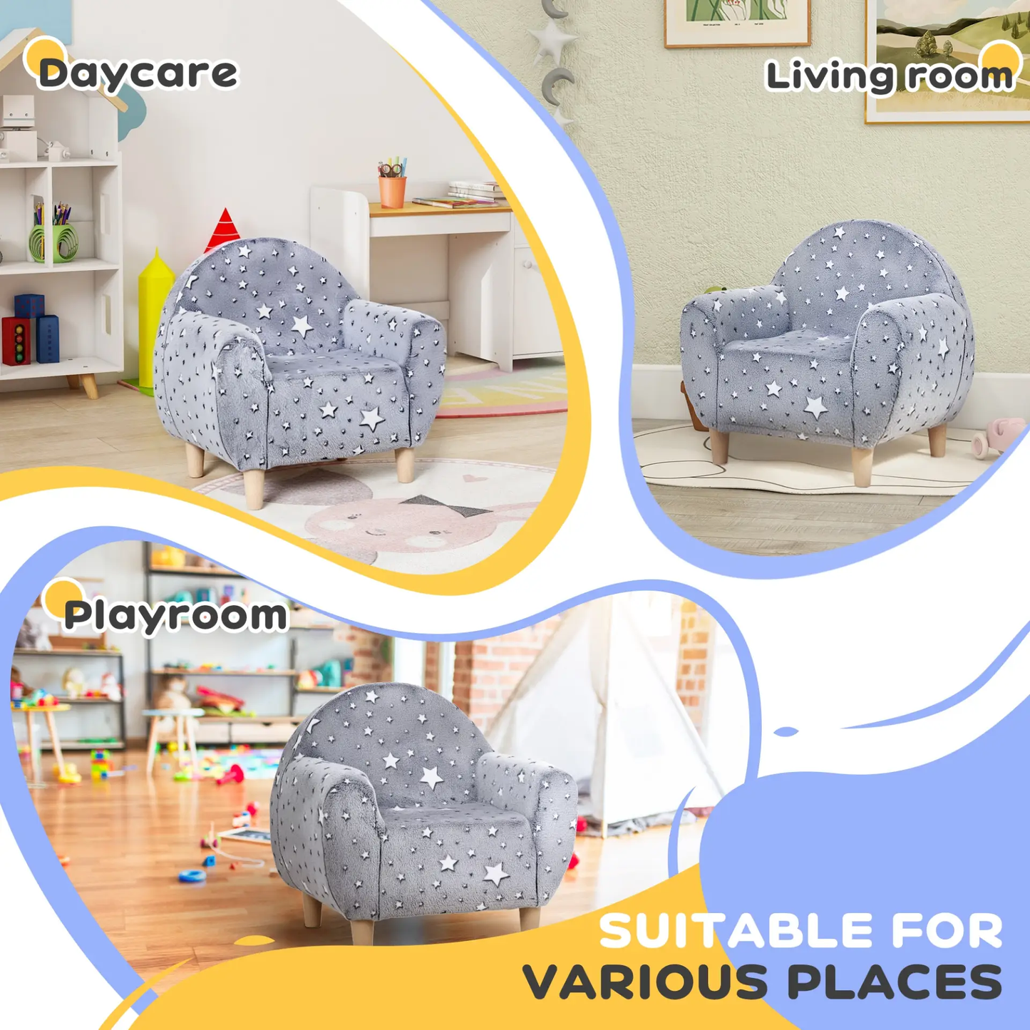 AIYAPLAY Kids Armchair, Glow in the Dark Chair with Star Design for Bedroom, Playroom, Kids Room, Grey by All Mart Bristol Ltd