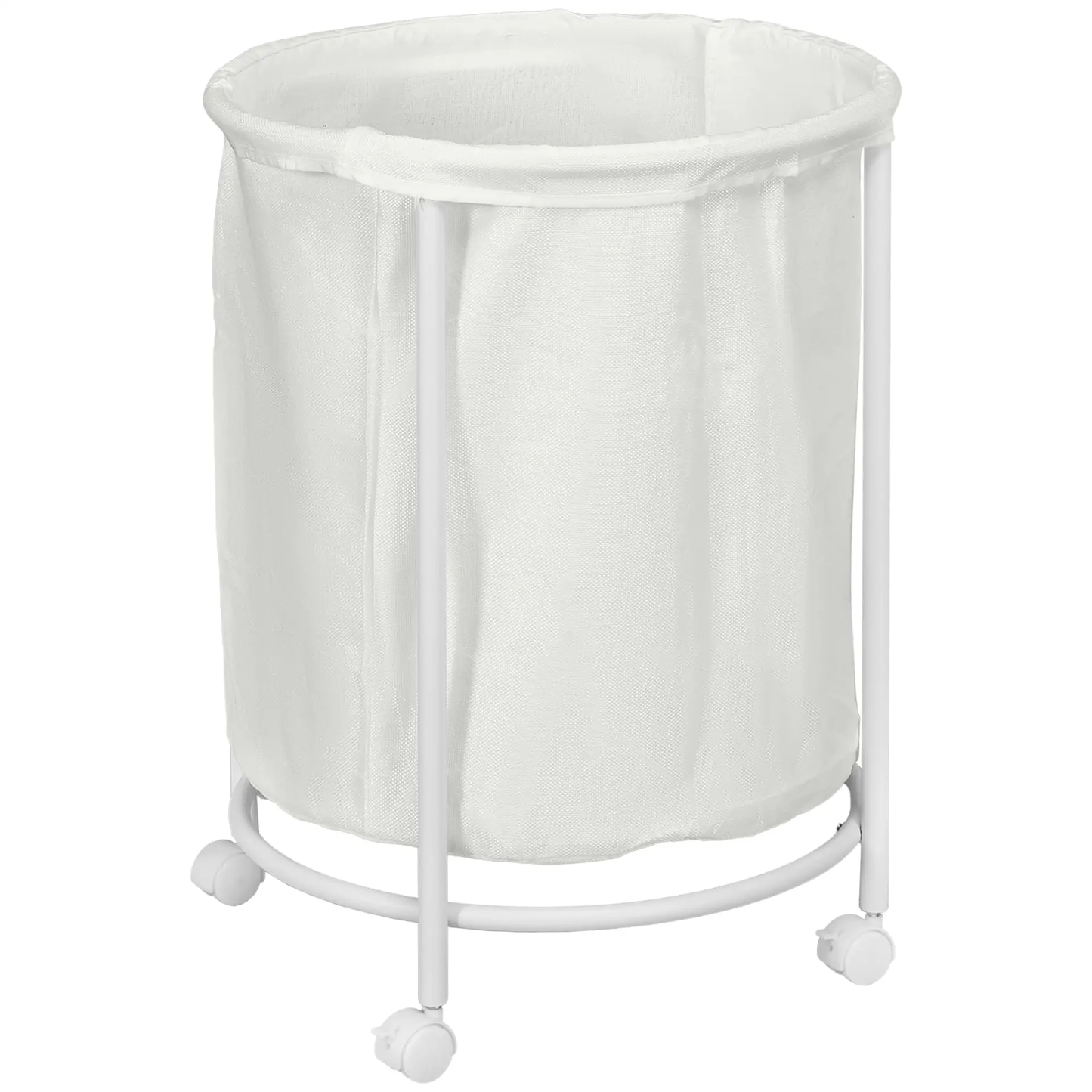 HOMCOM 100L Steel Frame Laundry Bin, with Wheels - White by All Mart Bristol Ltd