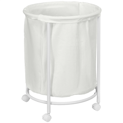 HOMCOM 100L Steel Frame Laundry Bin, with Wheels - White by All Mart Bristol Ltd