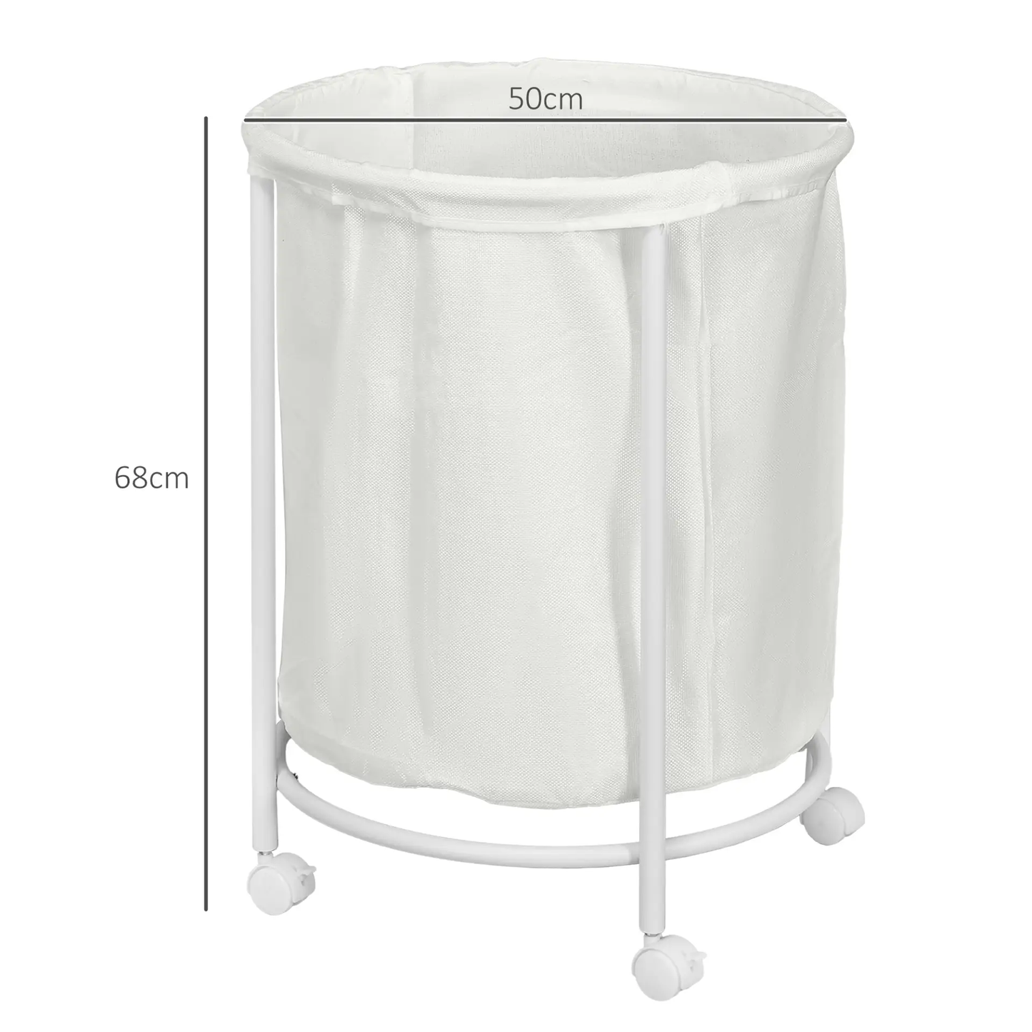 HOMCOM 100L Steel Frame Laundry Bin, with Wheels - White by All Mart Bristol Ltd