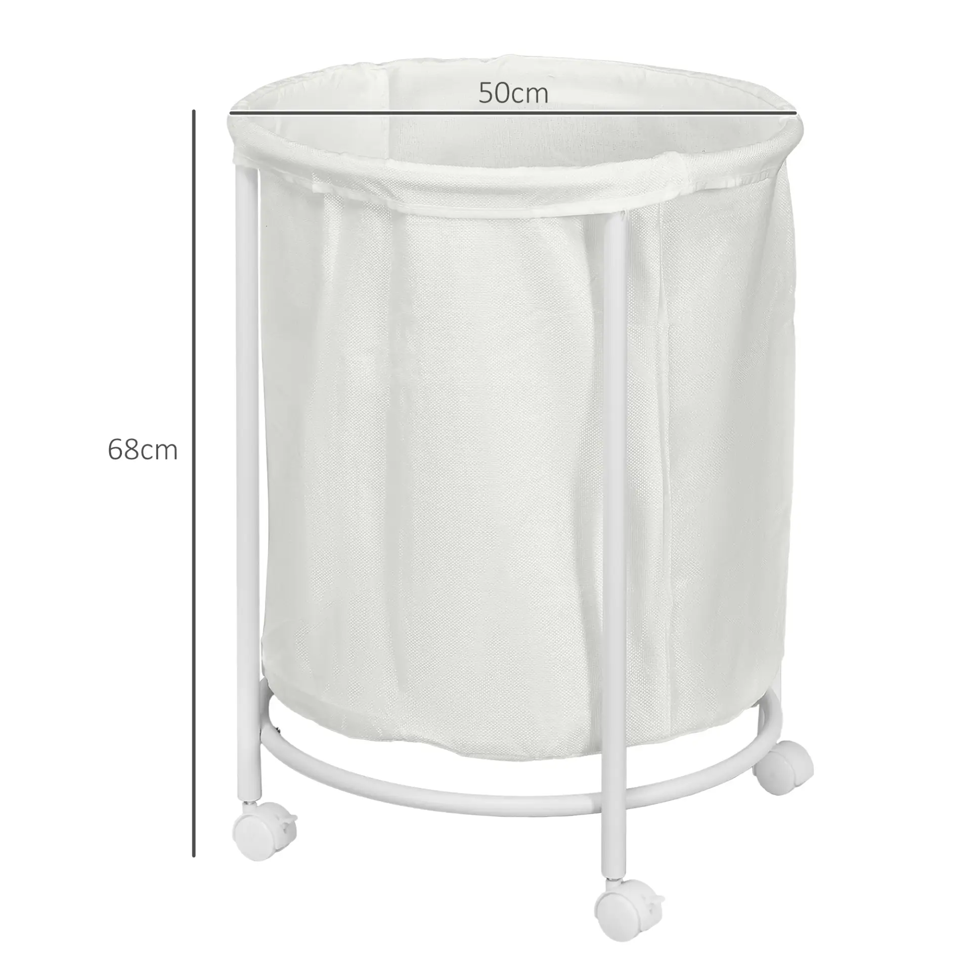 HOMCOM 100L Steel Frame Laundry Bin, with Wheels - White by All Mart Bristol Ltd
