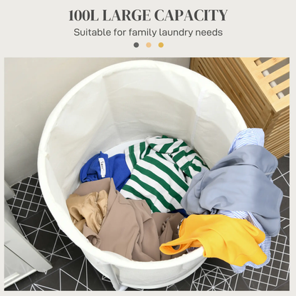 HOMCOM 100L Steel Frame Laundry Bin, with Wheels - White by All Mart Bristol Ltd