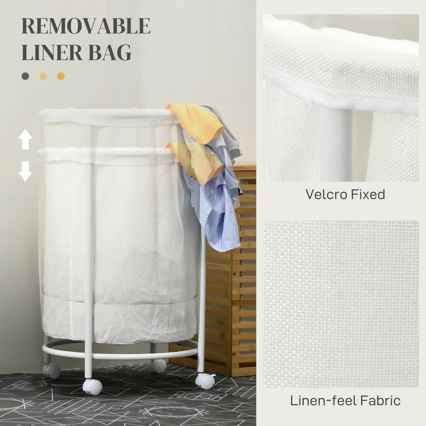 HOMCOM 100L Steel Frame Laundry Bin, with Wheels - White by All Mart Bristol Ltd