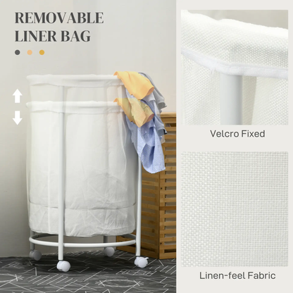 HOMCOM 100L Steel Frame Laundry Bin, with Wheels - White by All Mart Bristol Ltd