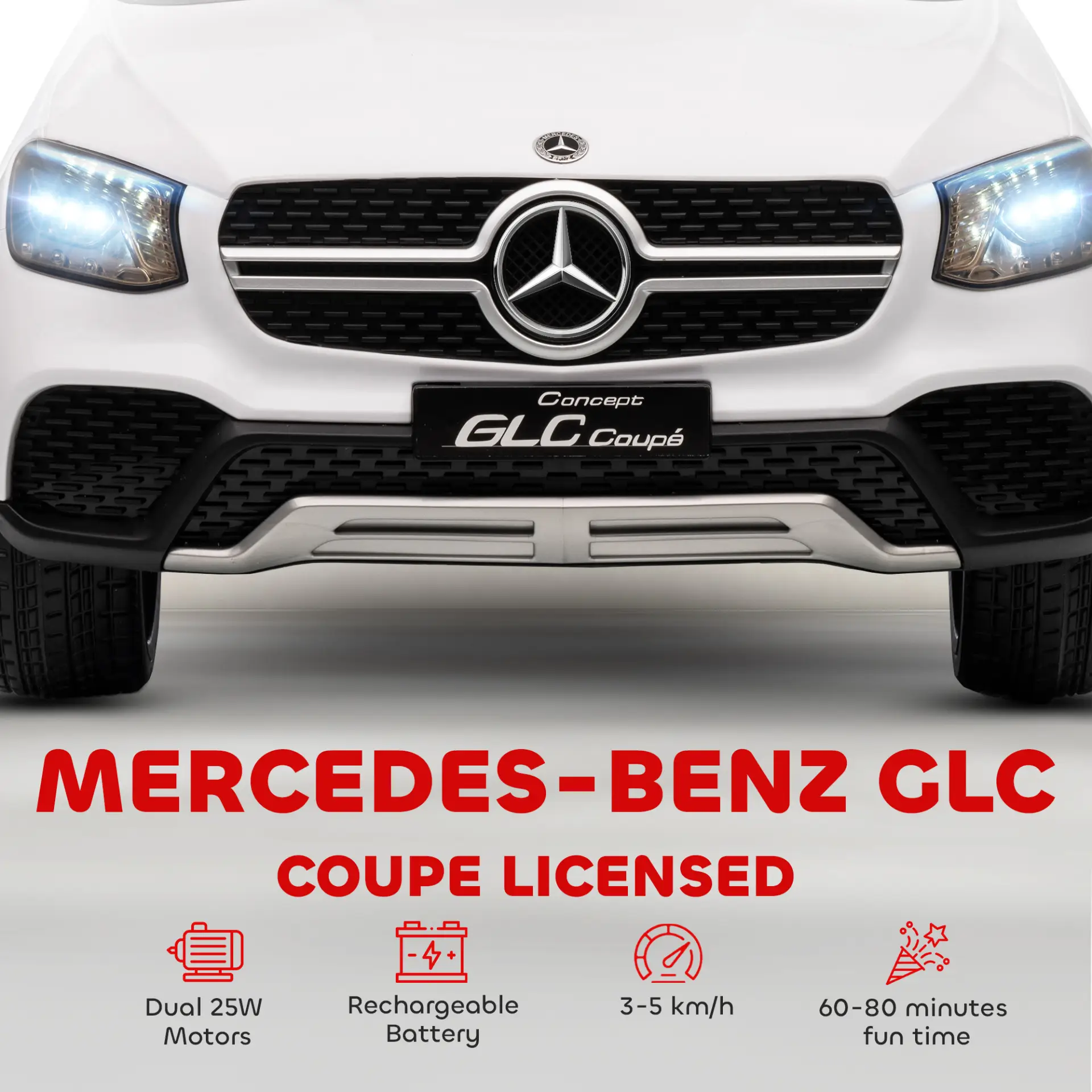 AIYAPLAY Mercedes-Benz GLC Licensed Kids Ride on Car with Remote Control, Soft Start, MP3, LED Headlights, White by All Mart Bristol Ltd