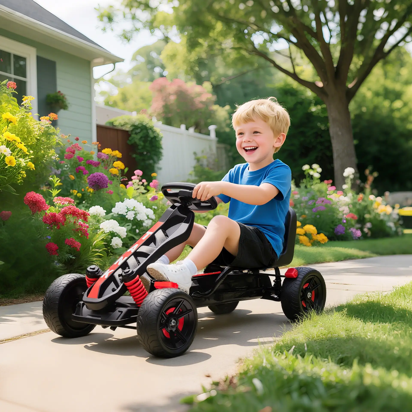 AIYAPLAY Pedal Go Kart for Kids Aged 3-6 Years, with Freewheel System, Brake, EVA Anti-Slip Wheels, Red by All Mart Bristol Ltd