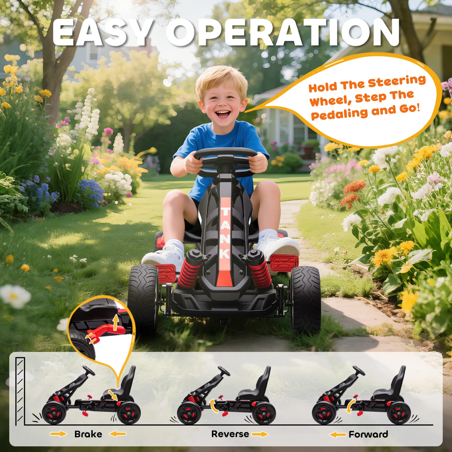 AIYAPLAY Pedal Go Kart for Kids Aged 3-6 Years, with Freewheel System, Brake, EVA Anti-Slip Wheels, Red by All Mart Bristol Ltd