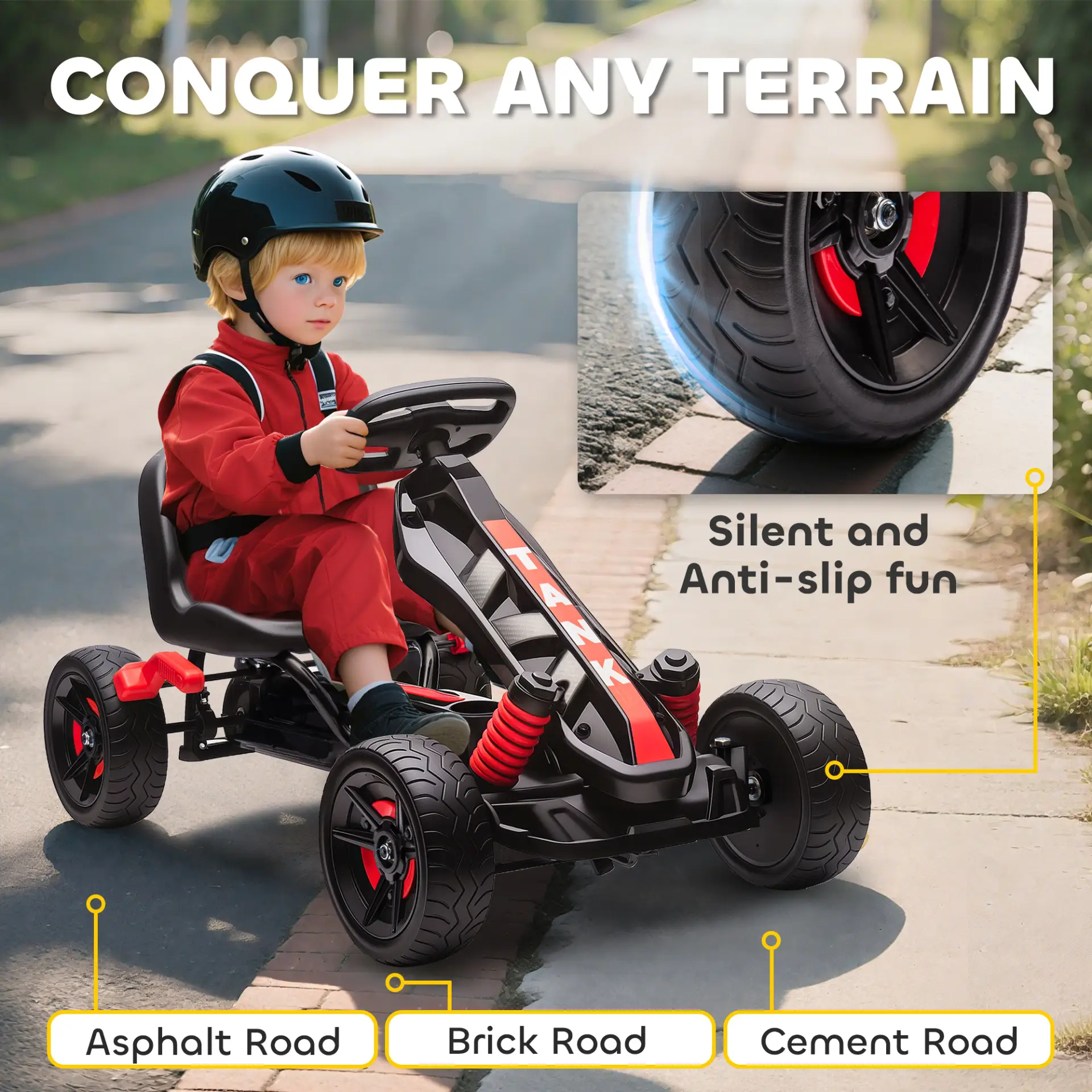 AIYAPLAY Pedal Go Kart for Kids Aged 3-6 Years, with Freewheel System, Brake, EVA Anti-Slip Wheels, Red by All Mart Bristol Ltd
