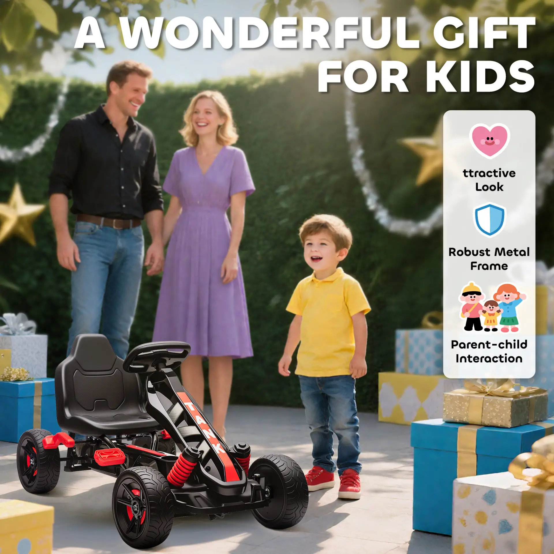 AIYAPLAY Pedal Go Kart for Kids Aged 3-6 Years, with Freewheel System, Brake, EVA Anti-Slip Wheels, Red by All Mart Bristol Ltd