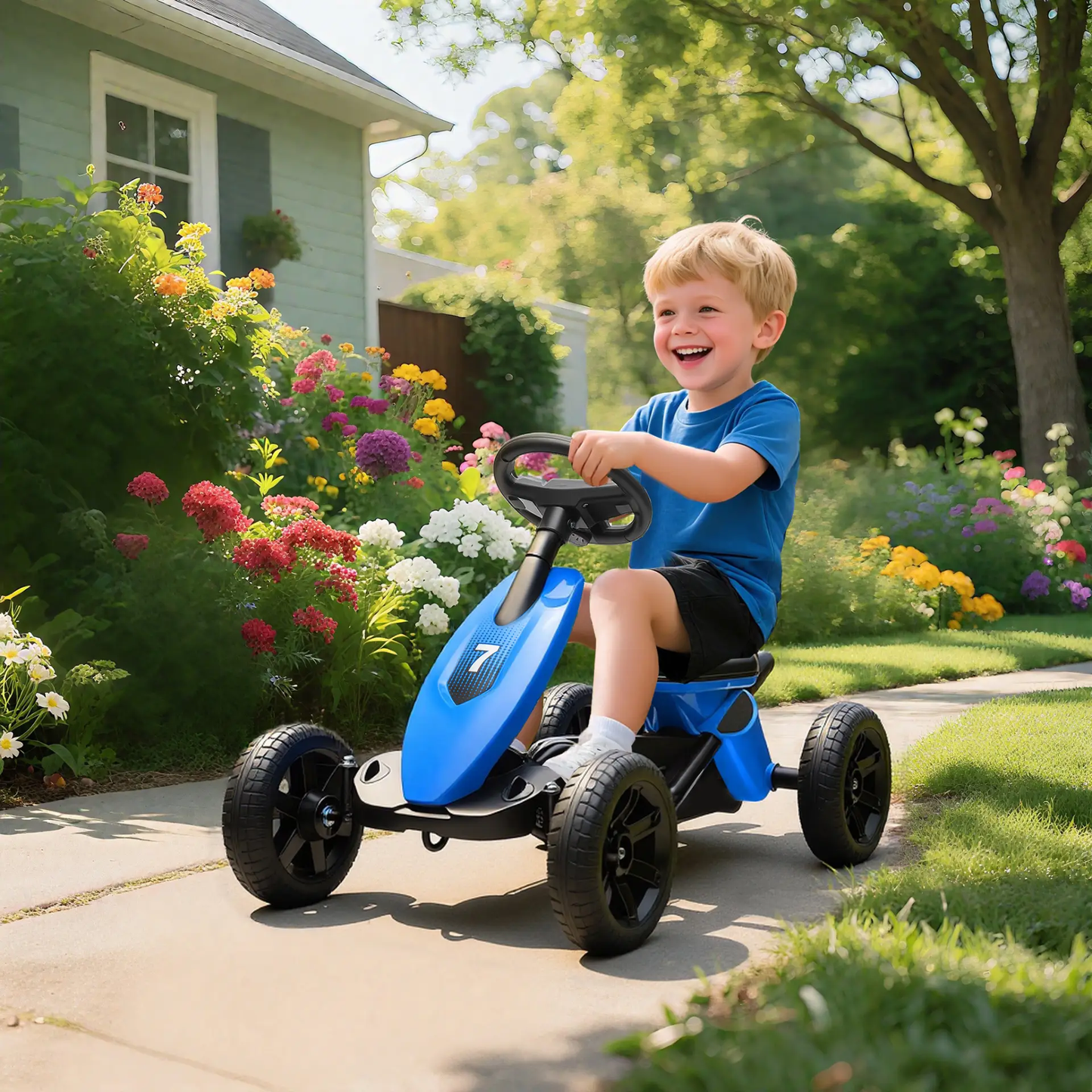 AIYAPLAY Pedal Go Kart for Kids 2-5 Years, with Silent EVA Wheels, Metal Frame, Blue by All Mart Bristol Ltd