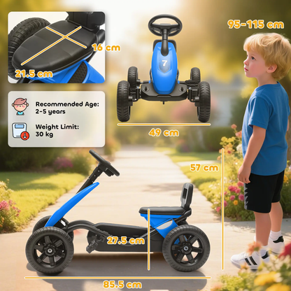 AIYAPLAY Pedal Go Kart for Kids 2-5 Years, with Silent EVA Wheels, Metal Frame, Blue by All Mart Bristol Ltd