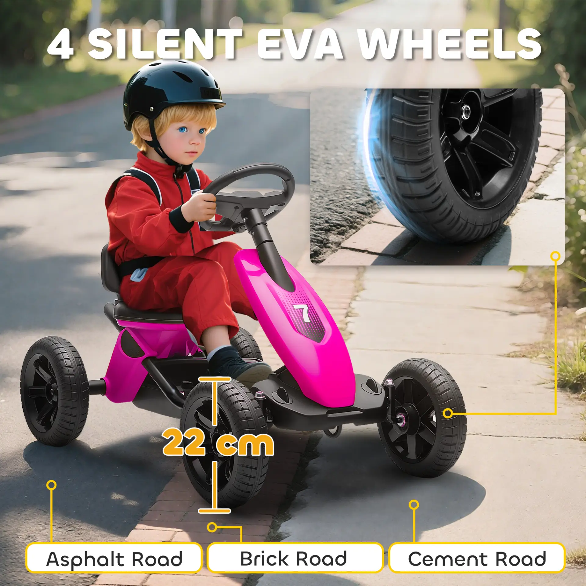 AIYAPLAY Pedal Go Kart for Kids 2-5 Years, with Silent EVA Wheels, Metal Frame, Pink by All Mart Bristol Ltd